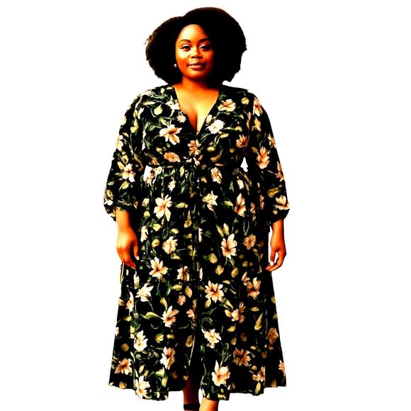 L.I.F.E. 3X Black Women's Maxi High Slits Cover Up Dress Plus 22W 24W 3XL XXXL - Picture 1 of 7